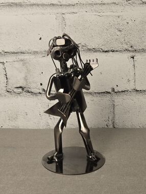 Metal Guitarist Sculpture Nut Bolt Musician Art Decor 7”